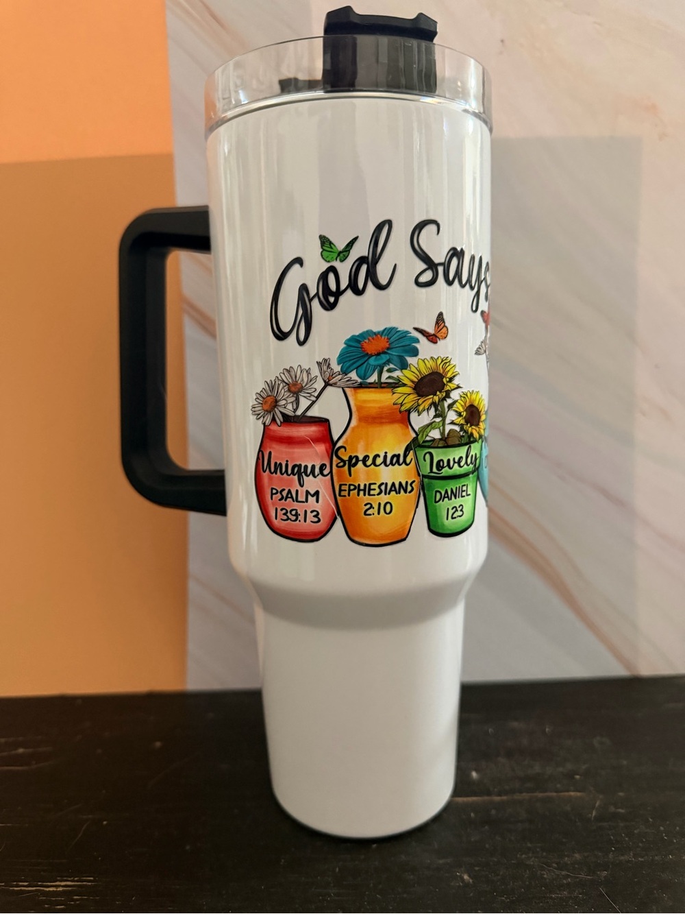 32 oz Stainless Steel Tumbler “God Says You Are ” Scriptures